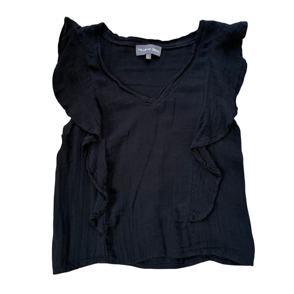 Michael Stars Black Double Gauze Flounce Flutter Sleeve Top Size XS